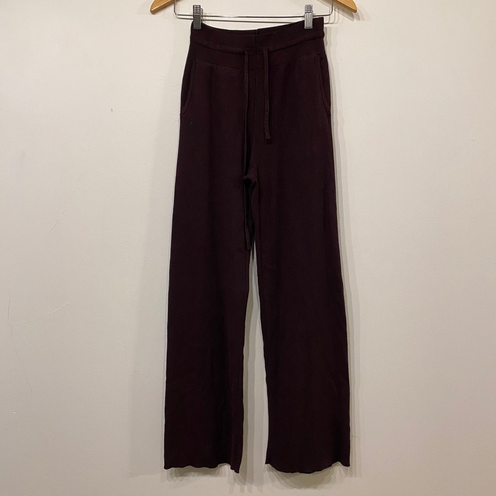 Uniqlo Ribbed Knit Wide Leg Drawstring Pants Brown Loungewear Medium
